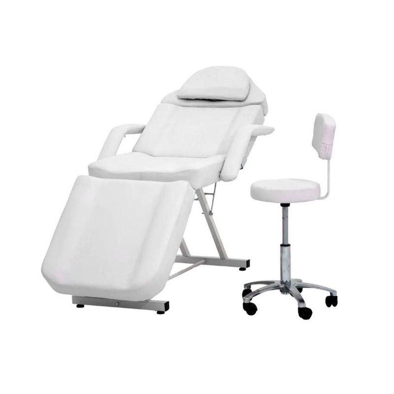 Camilla Thai Blanca Con Banco Vanlig Silla De Masajes Profesional Cama Spa Faciales Tatoo Ajustable 8 Posiciones