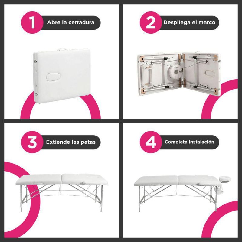 Cama de Masaje Plegable Pataya Vanlig Aluminio Altura Ajustable Y Bolsa Transportadora Tatuaje Cama Spa Faciales Pestañas Blanca