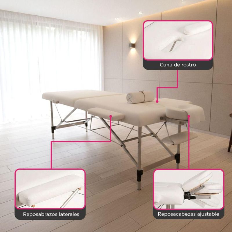 Cama de Masaje Plegable Pataya Vanlig Aluminio Altura Ajustable Y Bolsa Transportadora Tatuaje Cama Spa Faciales Pestañas Blanca