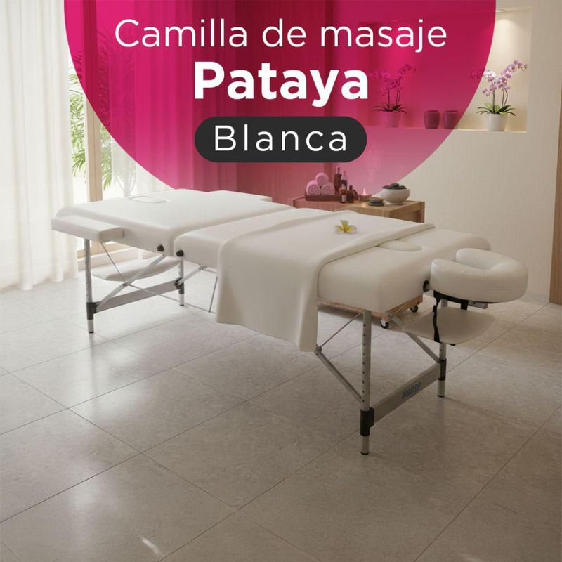 Cama de Masaje Plegable Pataya Vanlig Aluminio Altura Ajustable Y Bolsa Transportadora Tatuaje Cama Spa Faciales Pestañas Blanca