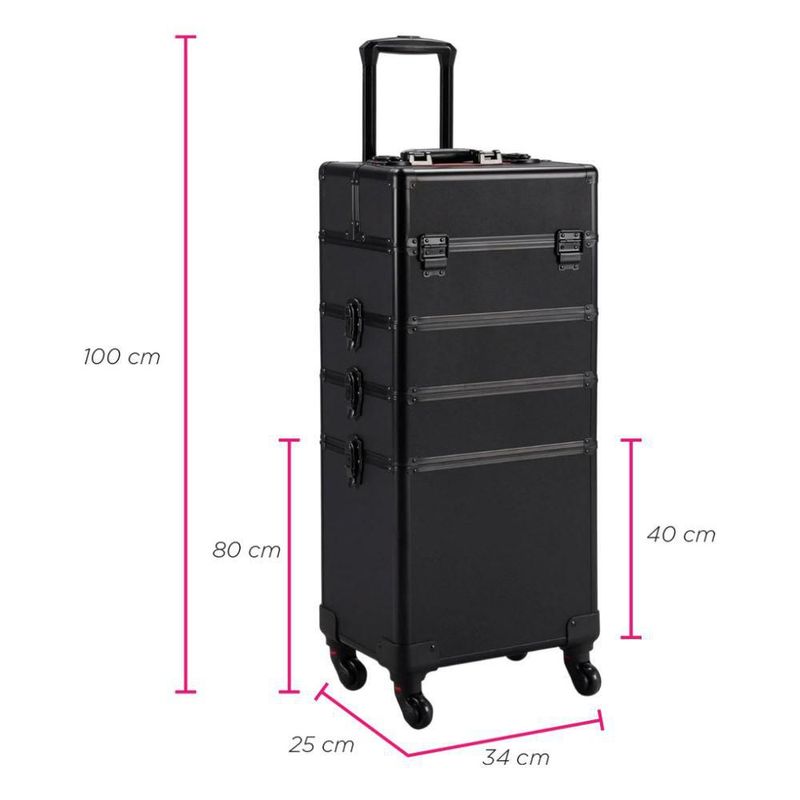 Maletín Profesional De Maquillaje 4 En 1 Verona Vanlig Con Compartimentos Desmontables Y Ruedas 360° y Estructura Reforzada Neceser Barber Lash Negro