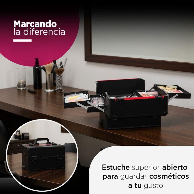 Maletín Profesional De Maquillaje 4 En 1 Verona Vanlig Con Compartimentos Desmontables Y Ruedas 360° y Estructura Reforzada Neceser Barber Lash Negro