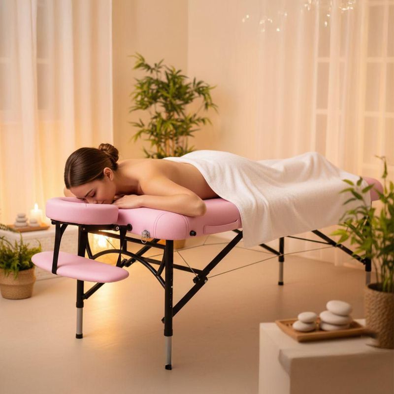 Cama De Masaje Profesional Ajustable Aley Vanlig Uso Rudo Antideslizante Portatil Spa Salon Pestañas Tatoo Rosa