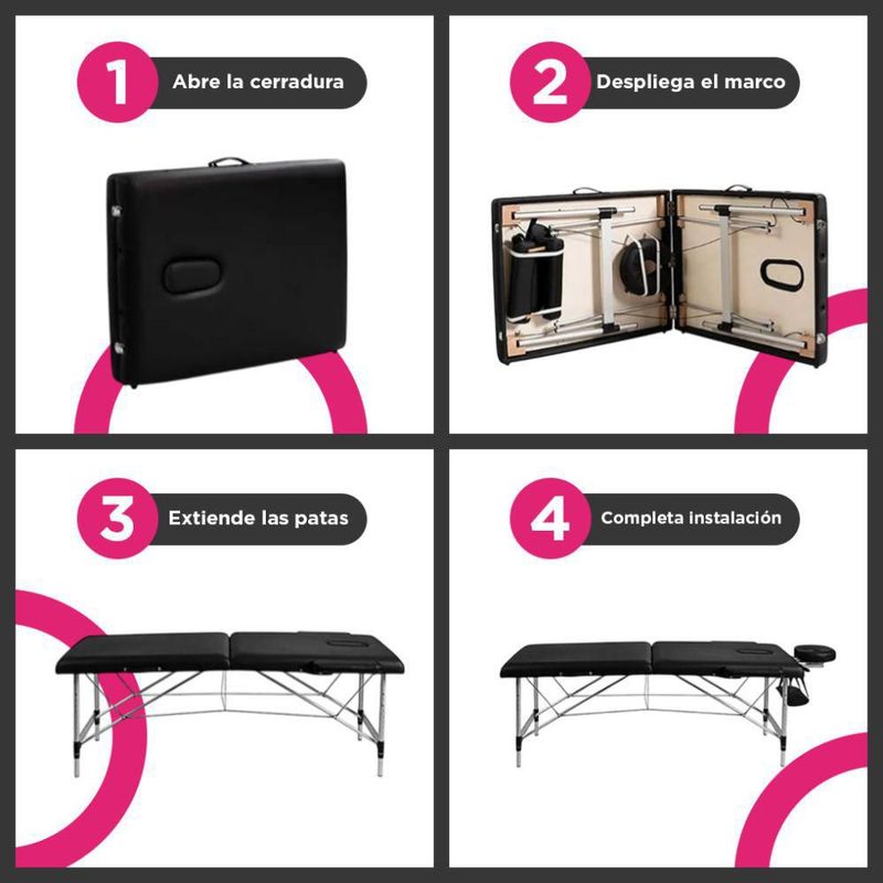 Cama de Masaje Plegable Pataya Vanlig Aluminio Altura Ajustable Y Bolsa Transportadora Tatuaje Cama Spa Faciales Pestañas Negra