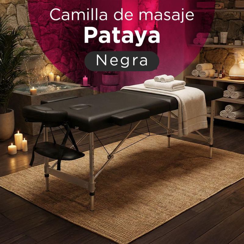 Cama de Masaje Plegable Pataya Vanlig Aluminio Altura Ajustable Y Bolsa Transportadora Tatuaje Cama Spa Faciales Pestañas Negra