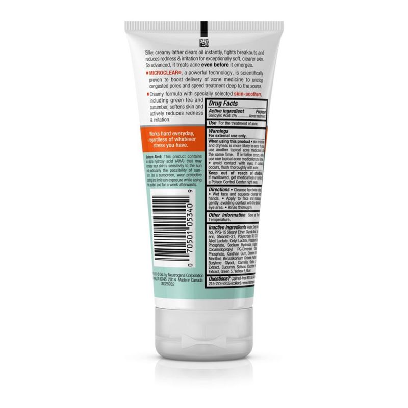 Jabón facial Neutrogena sin aceite para el control del estrés para el acné con pepino 177 ml