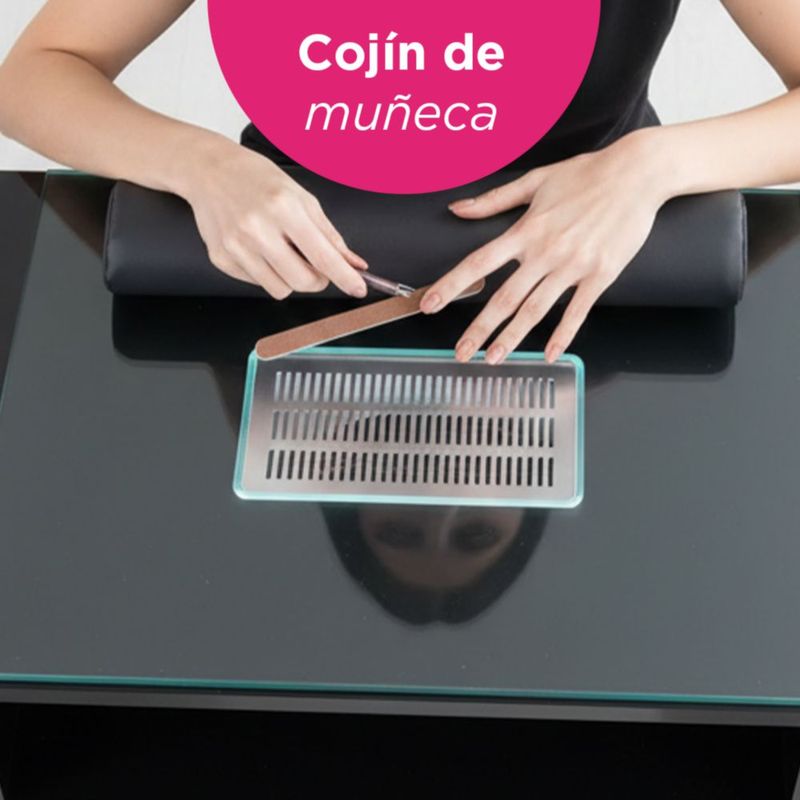 Mesa De Manicura Negra Con Extractor De Polvo Vanlig Tablero De Vidrio Cajones De Almacenaje y Cojín de Muñeca Uñas Salon Estética