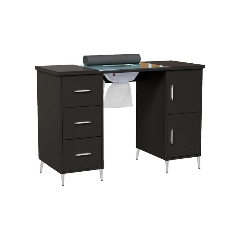 Mesa De Manicura Negra Con Extractor De Polvo Vanlig Tablero De Vidrio Cajones De Almacenaje y Cojín de Muñeca Uñas Salon Estética