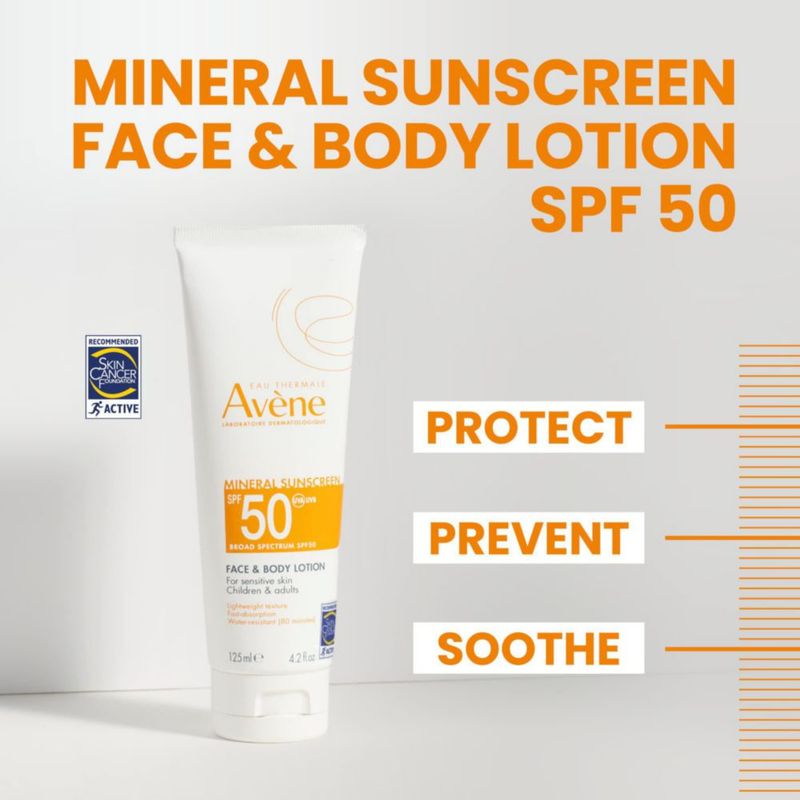 Loción de protección solar Avene Mineral SPF 50 para rostro y cuerpo 125 ml