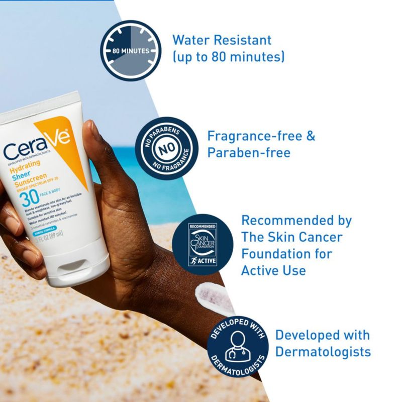 Protector solar CeraVe Hydrating Sheer SPF 30 para rostro y cuerpo 90 ml