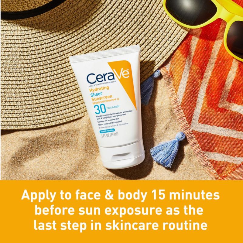 Protector solar CeraVe Hydrating Sheer SPF 30 para rostro y cuerpo 90 ml