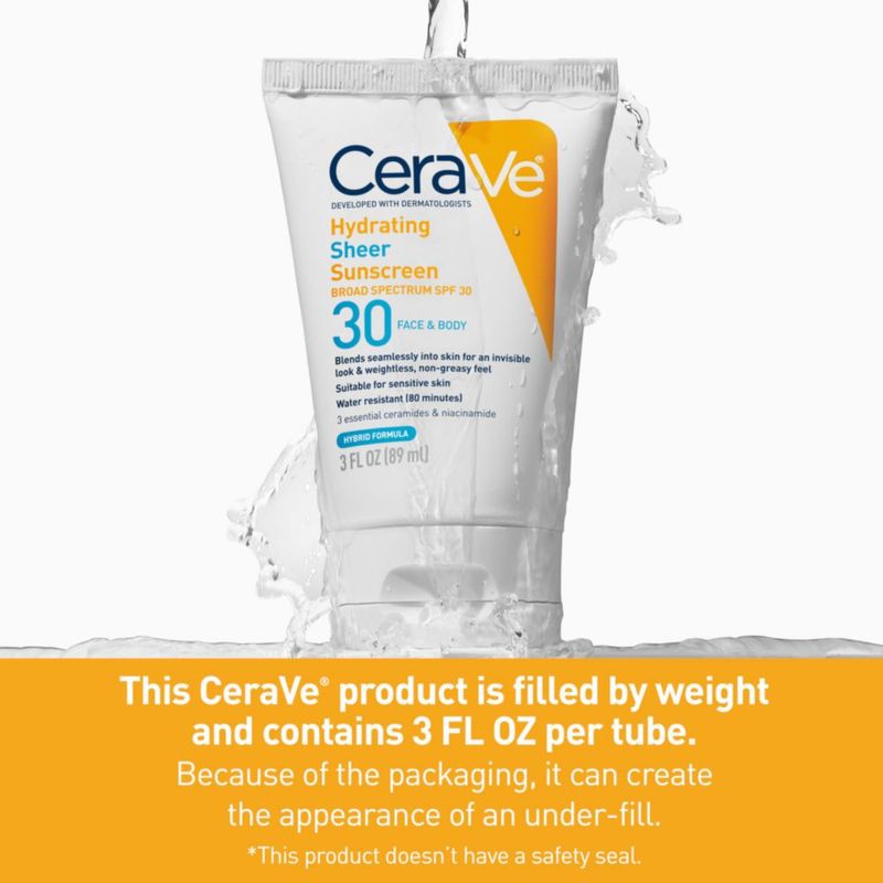 Protector solar CeraVe Hydrating Sheer SPF 30 para rostro y cuerpo 90 ml