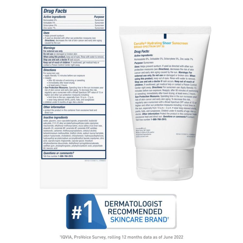 Protector solar CeraVe Hydrating Sheer SPF 30 para rostro y cuerpo 90 ml