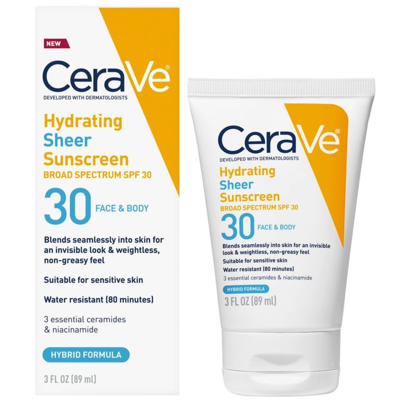 Protector solar CeraVe Hydrating Sheer SPF 30 para rostro y cuerpo 90 ml