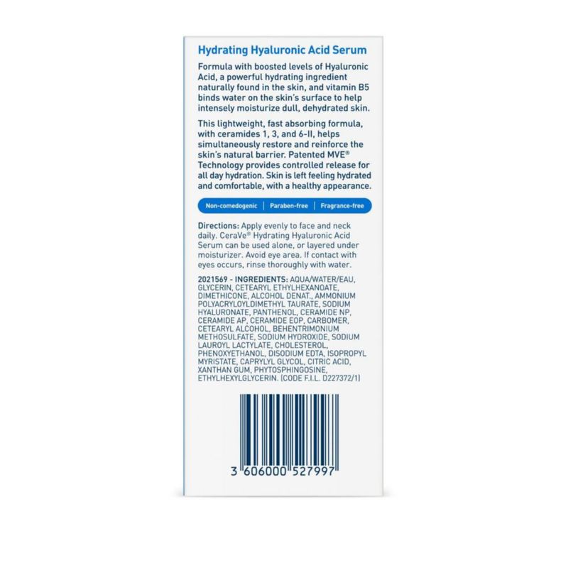 Sérum CeraVe de ácido hialurónico para rostro 30 ml con vitamina B5