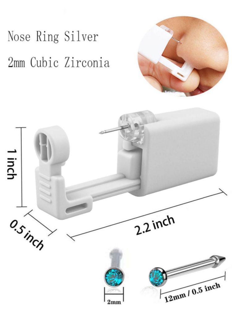 Kit de piercing nasal SLVIEKAE con pistola perforada para fosas nasales color azul
