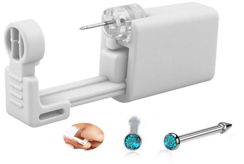 Kit de piercing nasal SLVIEKAE con pistola perforada para fosas nasales color azul