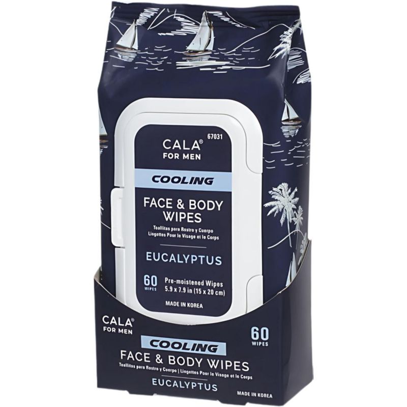 Toallitas faciales y corporales Cala para hombre refrescantes de eucalipto 60 hojas