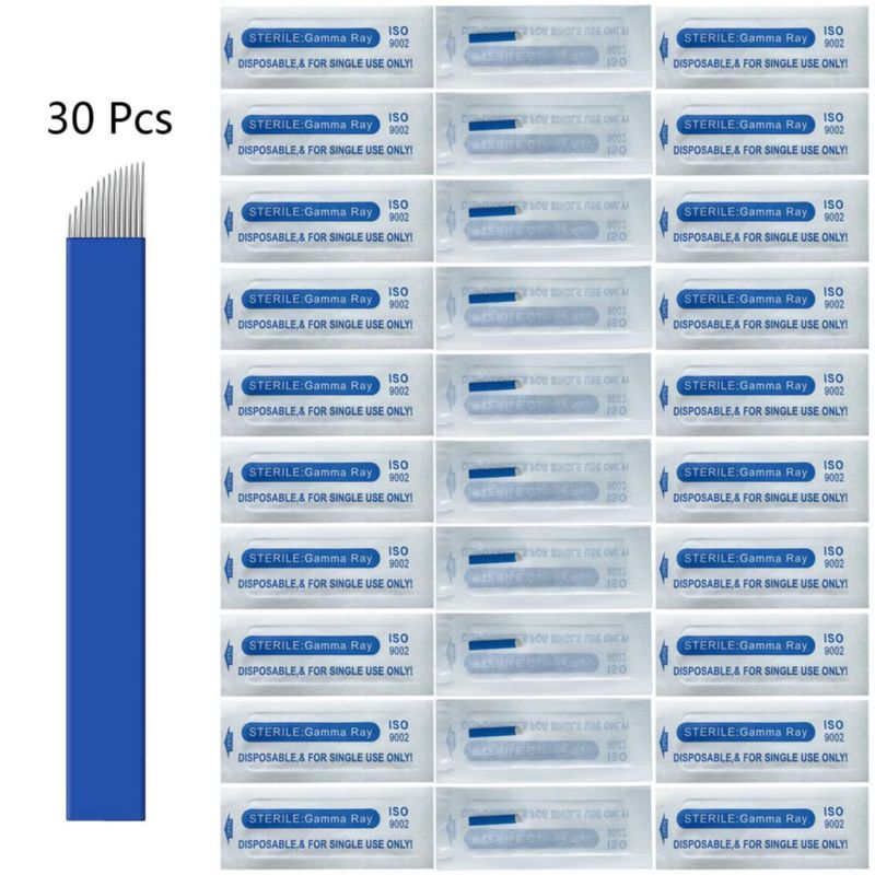 Agujas de microblading WOLAYI S14 30 unidades 020 mm de diámetro azules