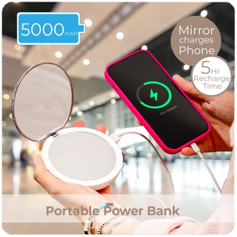 Espejo Compacto con Power Bank StylPro Flip N Charge y Luz LED
