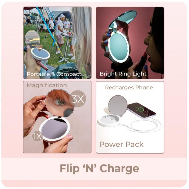Espejo Compacto con Power Bank StylPro Flip N Charge y Luz LED