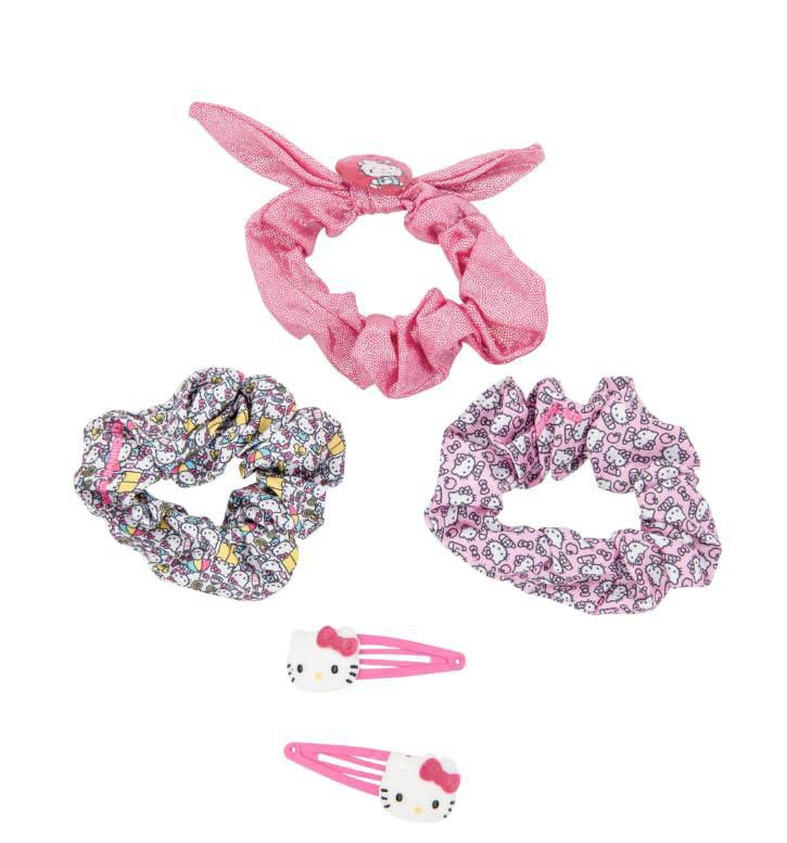 Set de pelo Townley Girl Hello Kitty con 3 coleteros y 2 pinzas