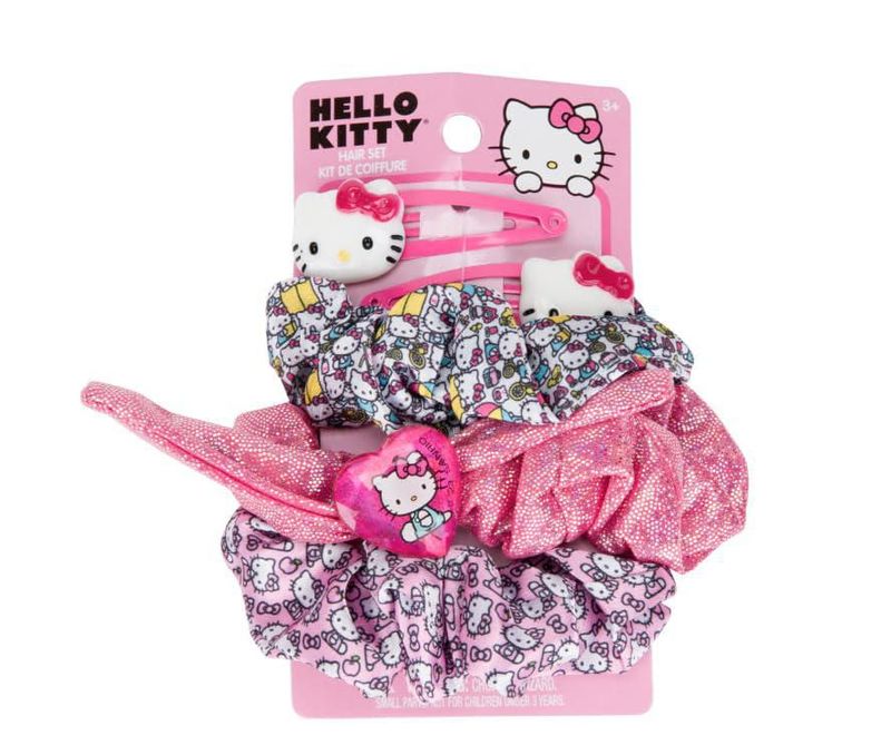 Set de pelo Townley Girl Hello Kitty con 3 coleteros y 2 pinzas