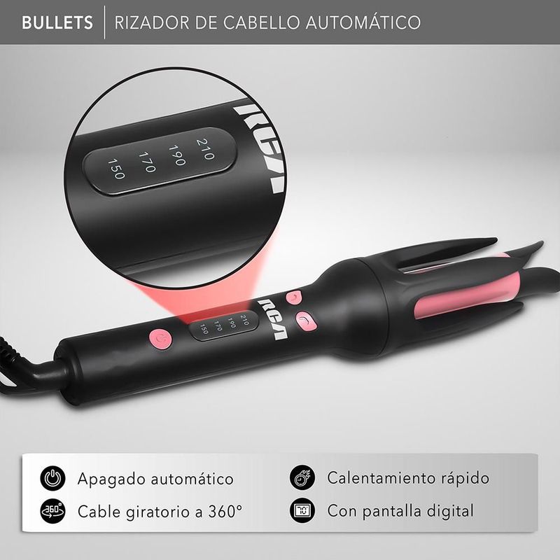 RCA Rizador de Cabello Automático con Cubierta Protectora Antiquemaduras Y Calentamiento Rápido RC-PR
