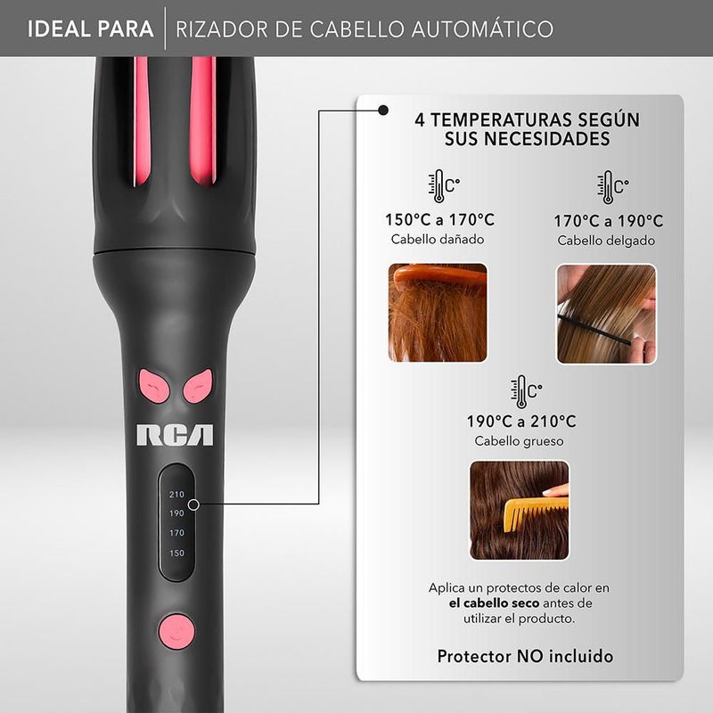 RCA Rizador de Cabello Automático con Cubierta Protectora Antiquemaduras Y Calentamiento Rápido RC-PR