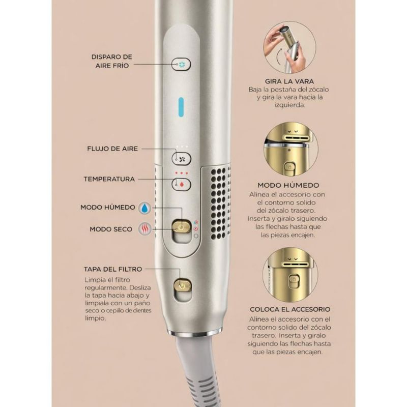 Shark FlexStyle Secadora y Estilizador 5 en 1 – Rizadora, Alisadora y Da Brillo con Difusor – Dorada