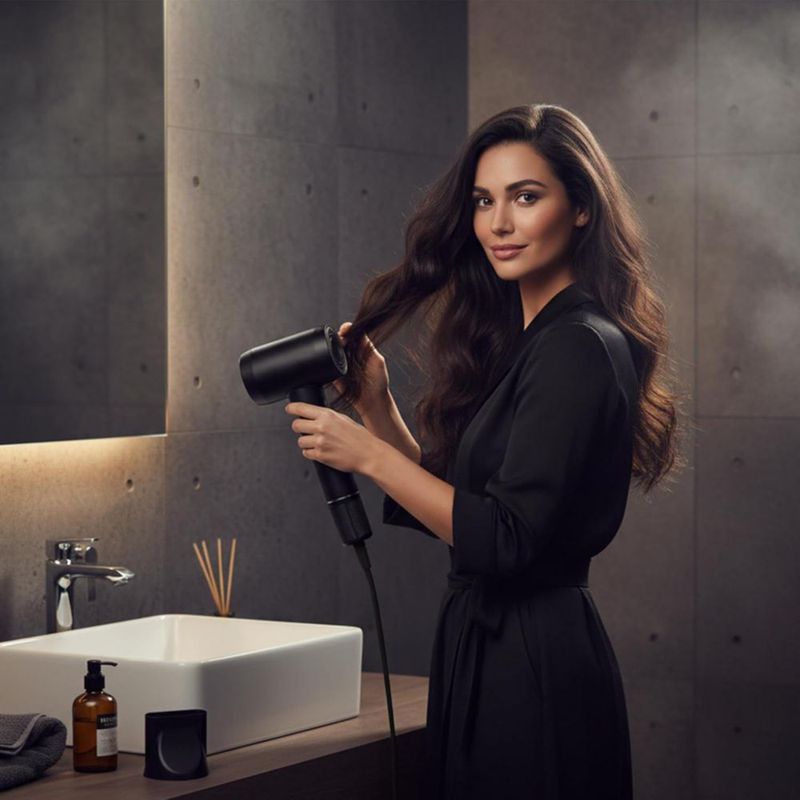 Secadora de Cabello 1500W con Tecnología Iónica y Multiplicadora de Aire, 2 Velocidades y 4 Ajustes de Calor, Difusor y Boquilla, Ligera (Negro)