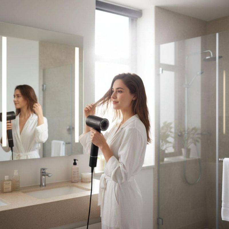 Secadora de Cabello 1500W con Tecnología Iónica y Multiplicadora de Aire, 2 Velocidades y 4 Ajustes de Calor, Difusor y Boquilla, Ligera (Negro)