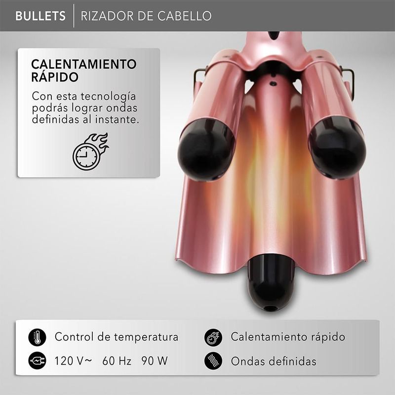 RCA Rizador de Cabello Tipo Wafflera, Cerámica Turmalina con Tecnología Iónica para Ondas Tipo Sirena y Menos Frizz, Calentamiento Rápido RC-PW2