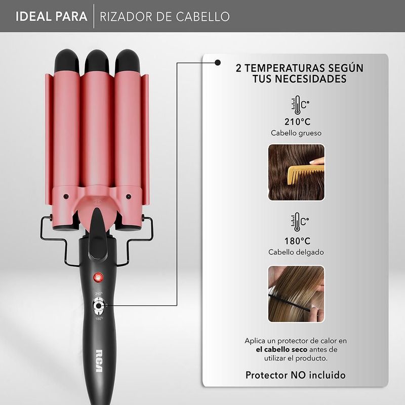 RCA Rizador de Cabello Tipo Wafflera, Cerámica Turmalina con Tecnología Iónica para Ondas Tipo Sirena y Menos Frizz, Calentamiento Rápido RC-PW2