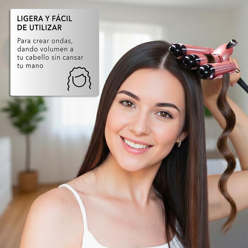 RCA Rizador de Cabello Tipo Wafflera, Cerámica Turmalina con Tecnología Iónica para Ondas Tipo Sirena y Menos Frizz, Calentamiento Rápido RC-PW2