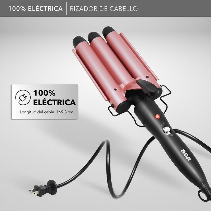 RCA Rizador de Cabello Tipo Wafflera, Cerámica Turmalina con Tecnología Iónica para Ondas Tipo Sirena y Menos Frizz, Calentamiento Rápido RC-PW2