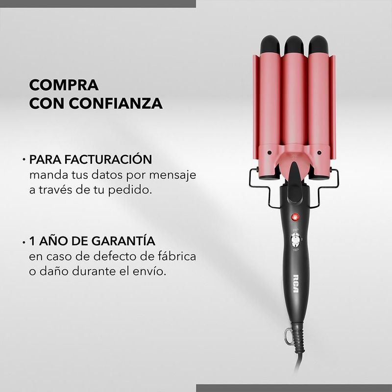 RCA Rizador de Cabello Tipo Wafflera, Cerámica Turmalina con Tecnología Iónica para Ondas Tipo Sirena y Menos Frizz, Calentamiento Rápido RC-PW2
