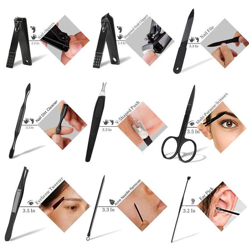 Set de manicura HANTEKAS 9 en 1 de acero inoxidable con funda de piel