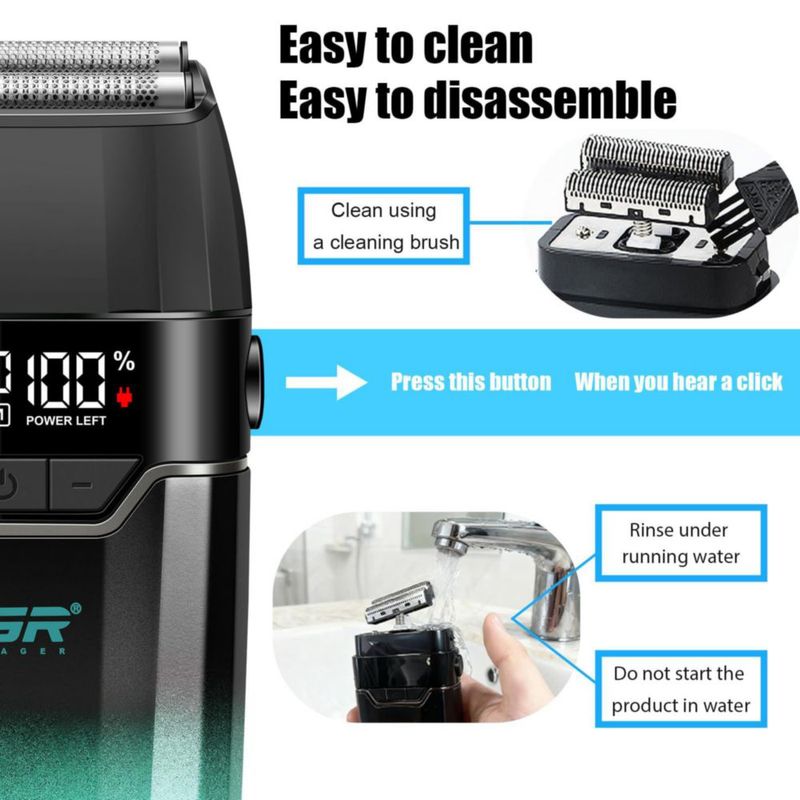 Afeitadora eléctrica VGR 308 de doble lámina 9000 RPM USB