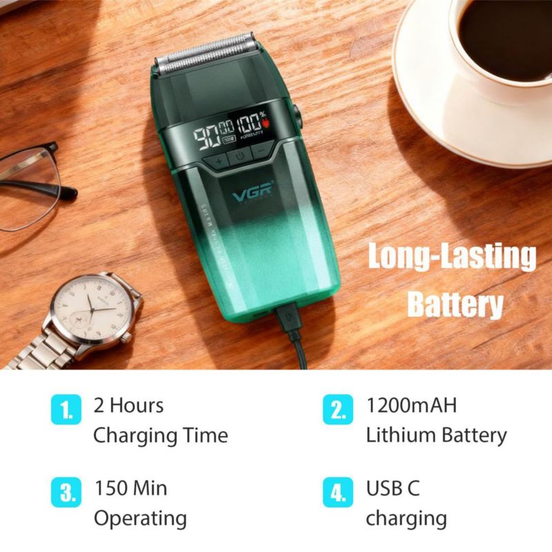 Afeitadora eléctrica VGR 308 de doble lámina 9000 RPM USB