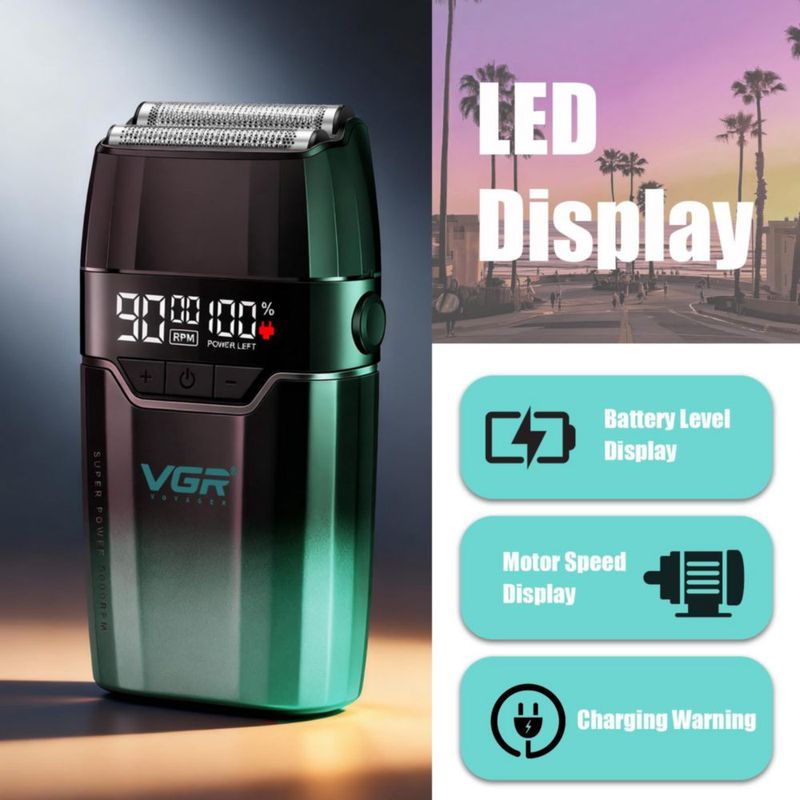 Afeitadora eléctrica VGR 308 de doble lámina 9000 RPM USB