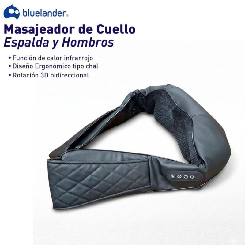 Bluelander Masajeador de Cuello,Espalda y Hombros, Función de Calentamiento por Infrarrojo, 3 Velocidades, Rotación 3D, Negro.