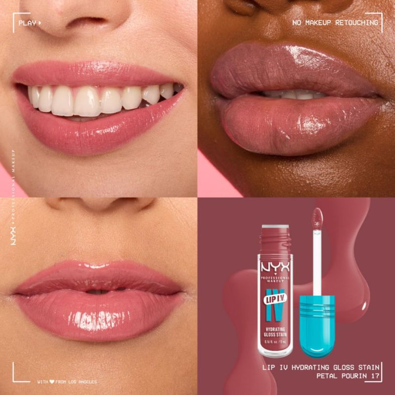 Brillo labial NYX Lip IV Hydrating Stain 12HR rosa