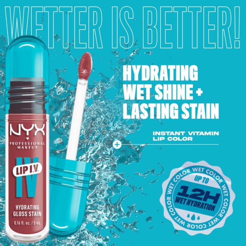 Brillo labial NYX Lip IV Hydrating Stain 12HR rosa