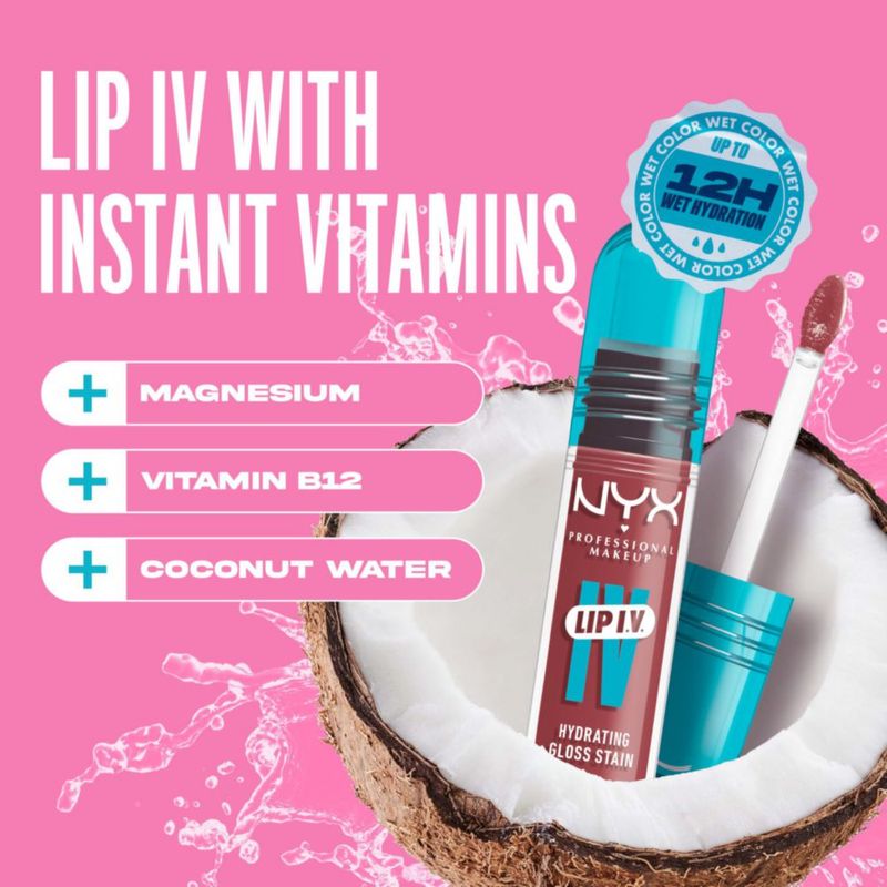 Brillo labial NYX Lip IV Hydrating Stain 12HR rosa