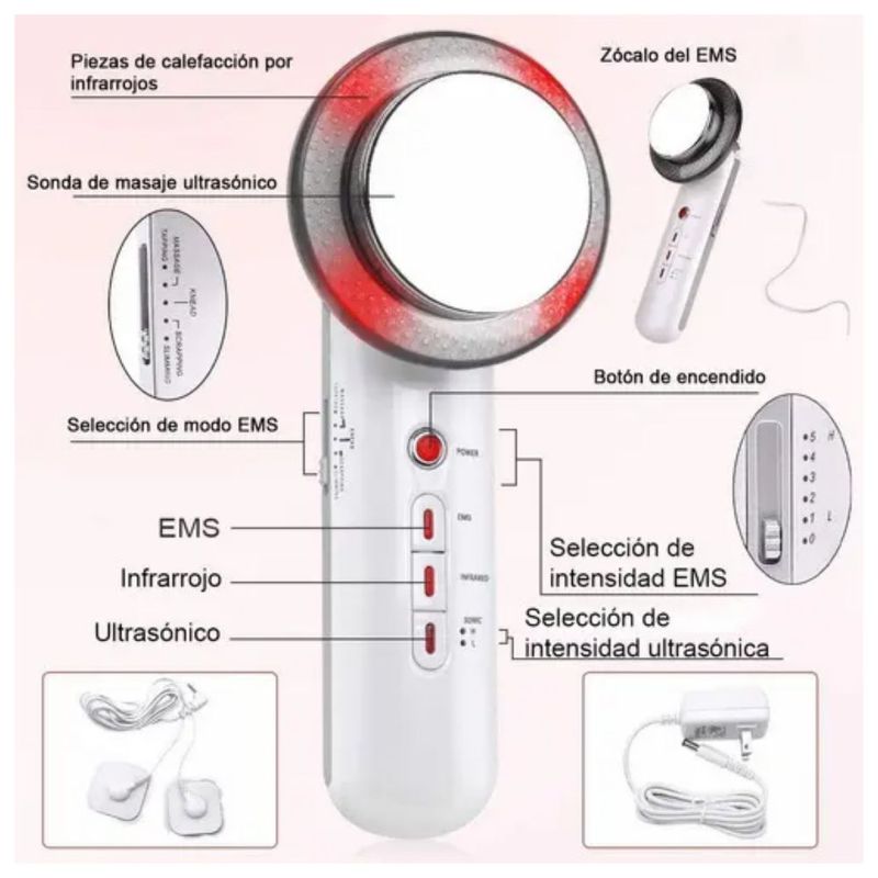Masajeador Ultrasónico De Cavitación y EMS Para Cuerpo y Rostro Color Blanco