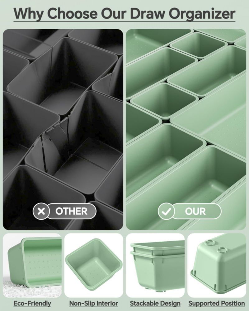Set de organizadores para cajón KEMETHY de 25 piezas plástico verde
