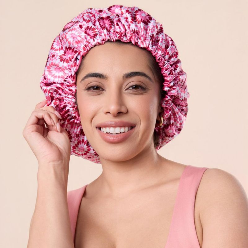 Gorro de satén reversible y ajustable Bounce Curl rosa