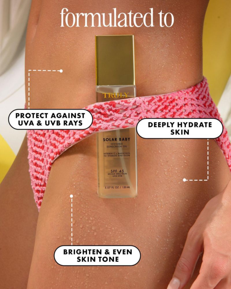 Truly Beauty Solar Baby Aceite Solar Invisible SPF 45 | Aceite corporal ligero con protección solar para una piel luminosa | Protección de amplio