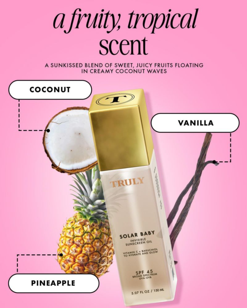 Truly Beauty Solar Baby Aceite Solar Invisible SPF 45 | Aceite corporal ligero con protección solar para una piel luminosa | Protección de amplio